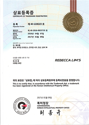 韩国商标注册证REBECCALIMS